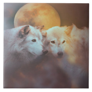 Wölfe und Mond Surreal Fine Art Fliese