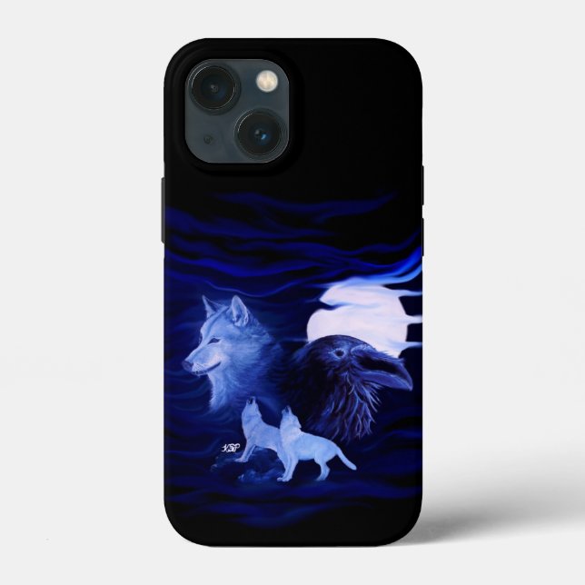 Wölfe und Raven mit Vollmond Case-Mate iPhone Hülle (Rückseite)