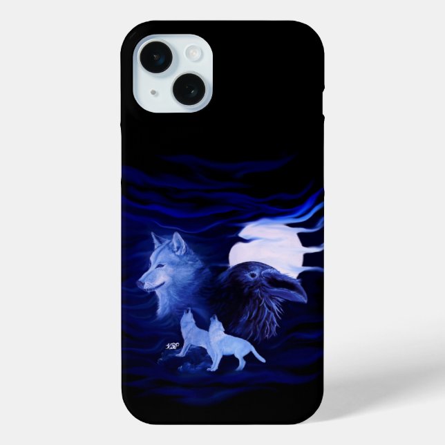Wölfe und Raven mit Vollmond Case-Mate iPhone Hülle (Rückseite)