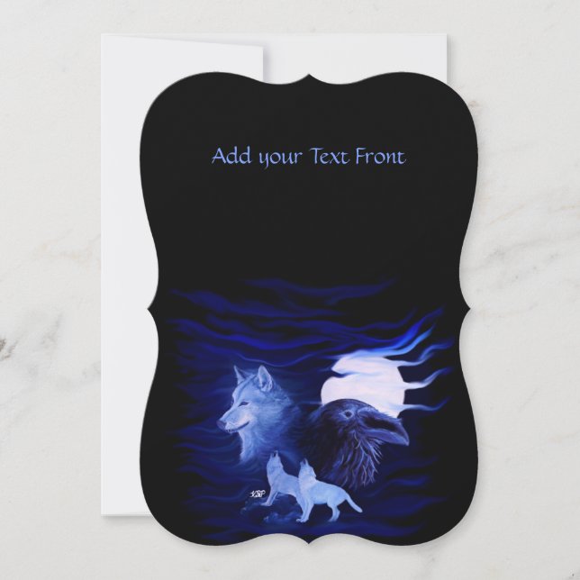 Wölfe und Raven mit Vollmond Einladung (Vorderseite)