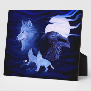 Wölfe und Raven mit Vollmond Fotoplatte