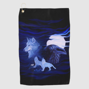 Wölfe und Raven mit Vollmond Golfhandtuch
