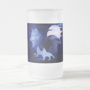 Wölfe und Raven mit Vollmond Mattglas Bierglas
