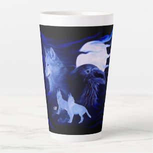 Wölfe und Raven mit Vollmond Milchtasse