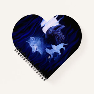 Wölfe und Raven mit Vollmond Notizbuch
