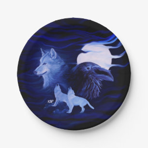 Wölfe und Raven mit Vollmond Pappteller