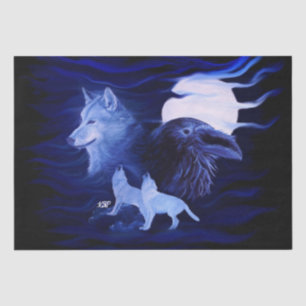 Wölfe und Raven mit Vollmond Seidenpapier