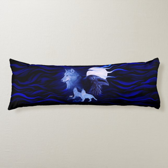 Wölfe und Raven mit Vollmond Seitenschläferkissen (Vorderseite)