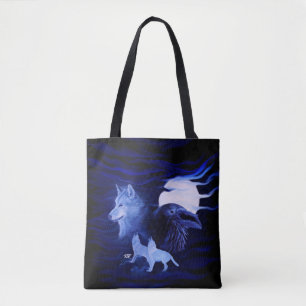 Wölfe und Raven mit Vollmond Tasche