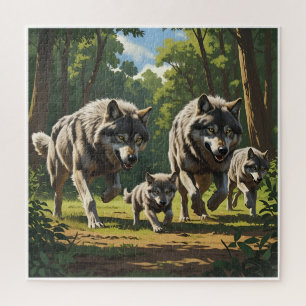 Wölfe und Welpen - Tierpuzzle