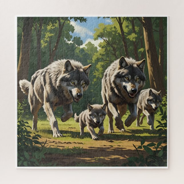 Wölfe und Welpen - Tierpuzzle (Vertikal)