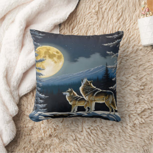 Wölfe unter Vollmond im Winter Kissen