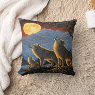 Wölfe unter Vollmond Kissen