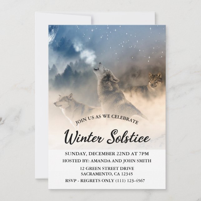 Wölfe Winter Solstice Feier Einladung (Vorderseite)