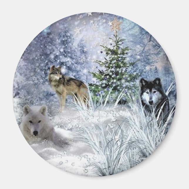 Wölfe zu Weihnachten ein Winter Wonderland Kühlsch Magnet (Vorne)