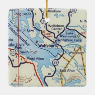 Wolfeboro NH Vintag Karte Keramikornament