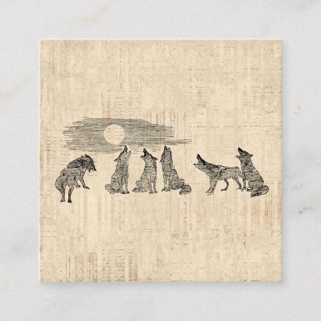 Wolfen Howling auf dem Mond Vintage Wolfskunst Begleitkarte (Vorderseite)