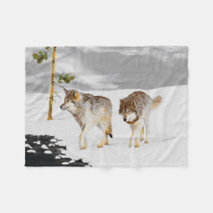 Wolfen in der Schneemalerei - Original Wildlife Ar Fleecedecke