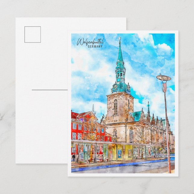 Wolfenbuttel Deutschland Vintage Wasserfarbe Postkarte (Vorne/Hinten)