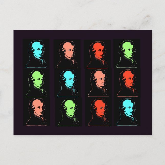 Wolfgang Amadeus Mozart Collage Postkarte (Vorderseite)