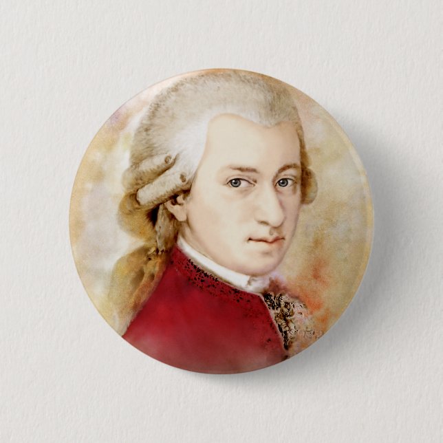 Wolfgang Amadeus Mozart im Aquarell Stil Button (Vorderseite)