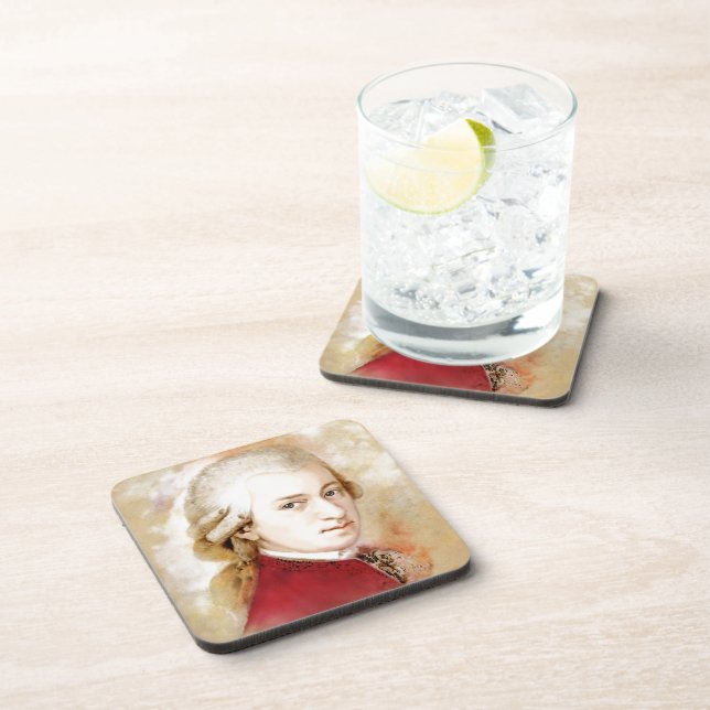 Wolfgang Amadeus Mozart im Aquarell Stil Getränkeuntersetzer (Rechte Seite)