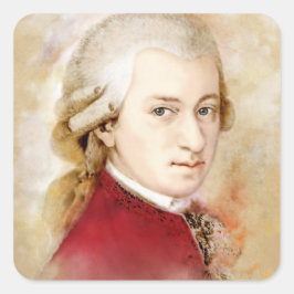 Wolfgang Amadeus Mozart im Aquarell Stil Quadratischer Aufkleber