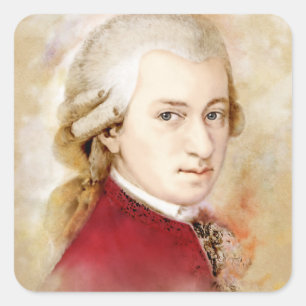 Wolfgang Amadeus Mozart im Aquarell Stil Quadratischer Aufkleber
