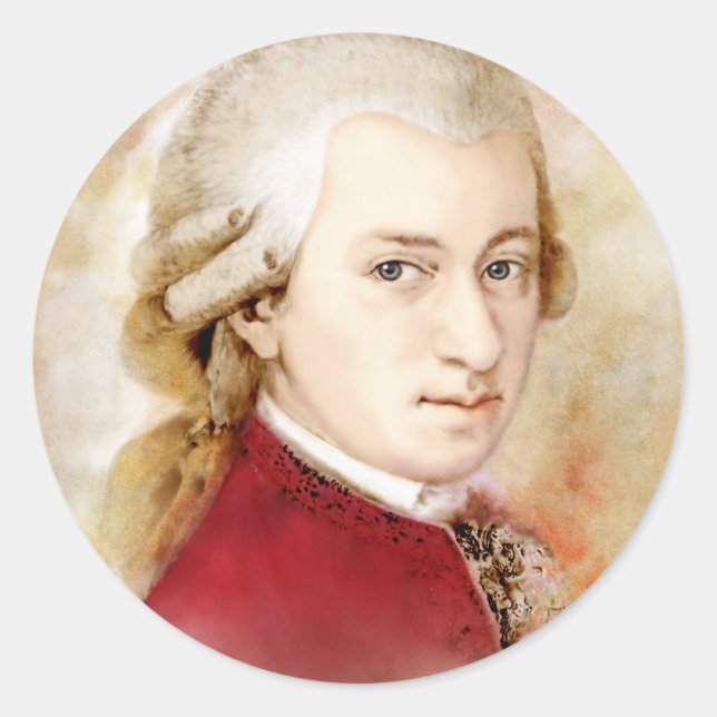 Wolfgang Amadeus Mozart im Aquarell Stil Runder Aufkleber (Vorderseite)