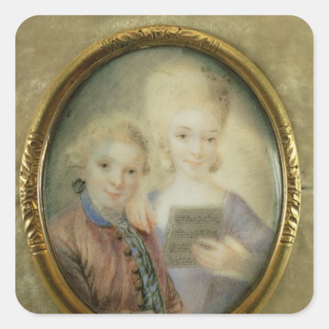 Wolfgang Amadeus Mozart und seine Schwester Quadratischer Aufkleber (Vorderseite)