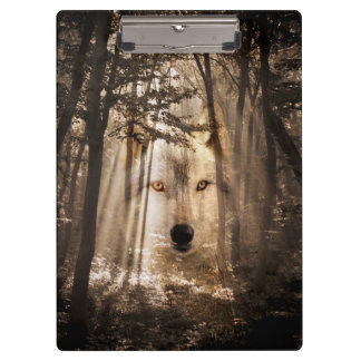 Wolfgesicht im Holz Klemmbrett