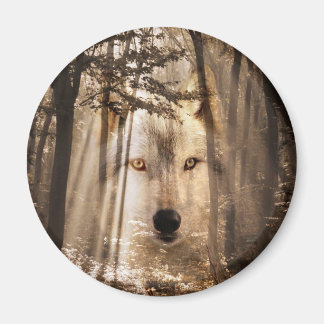 Wolfgesicht im Holz Magnet