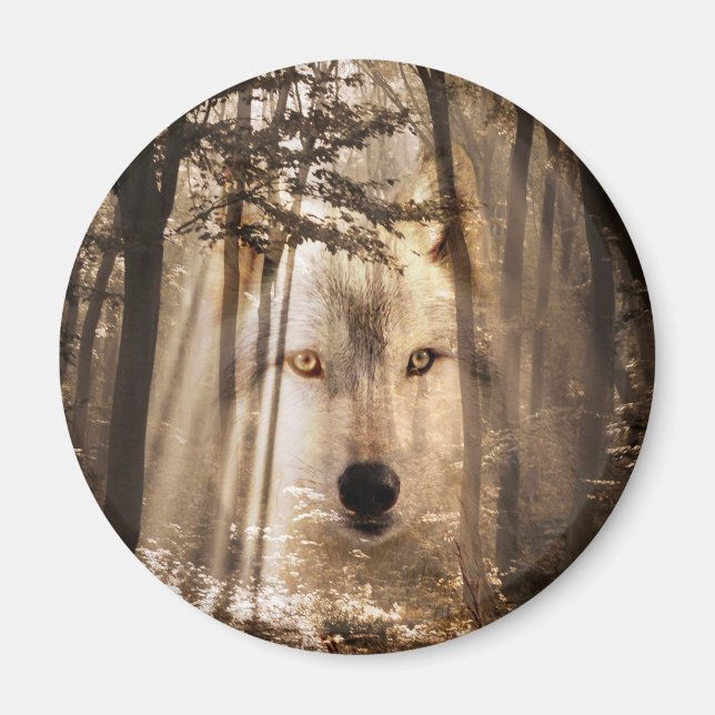 Wolfgesicht im Holz Magnet (Vorne)