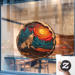 Wolfheulen Fauxholz-Schnitzerei Wilde Natur Fensteraufkleber