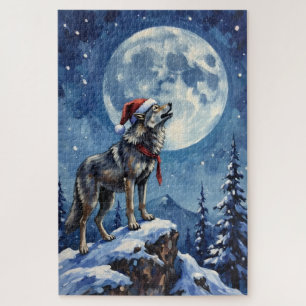 Wolfheulen unter dem Weihnachtsmond Hut