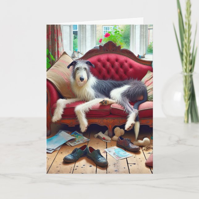 Wolfhound auf einem Sofa zum Geburtstag Karte (Vorderseite)