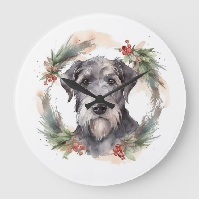 Wolfhound Christmas Wreath Festivals Große Wanduhr (Vorderseite)