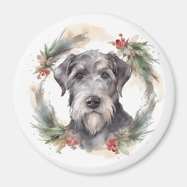 Wolfhound Christmas Wreath Festivals Magnet (Vorne)