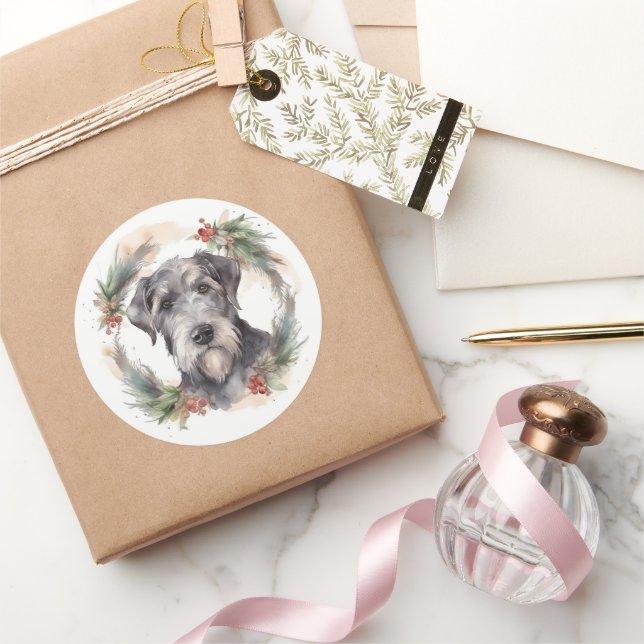 Wolfhound Christmas Wreath Festivals Runder Aufkleber (Schenken)