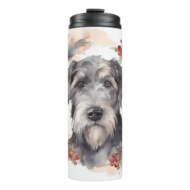 Wolfhound Christmas Wreath Festivals Thermosbecher (Vorderseite)
