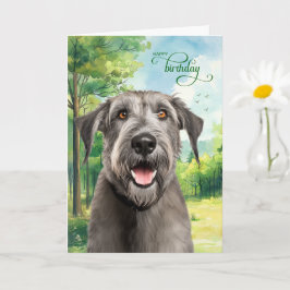 Wolfhound Dog Birthday Wishes Park with Oaks Karte