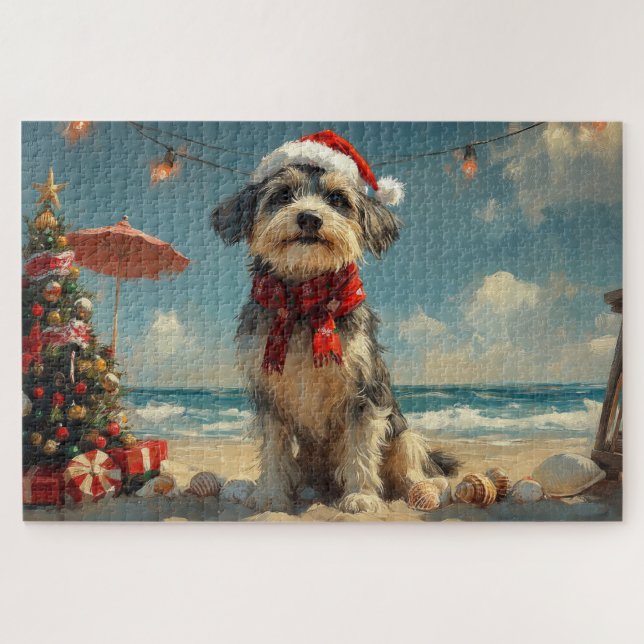 Wolfhound Dog Christmas Vintag Beach (Horizontal)