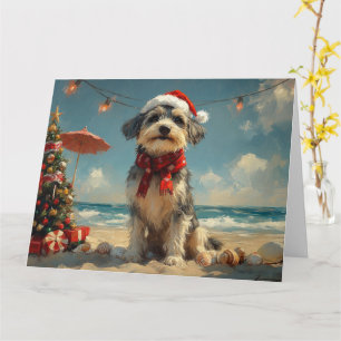 Wolfhound Dog Christmas Vintag Beach Karte