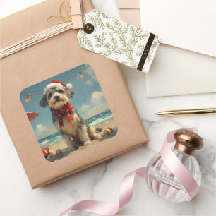 Wolfhound Dog Christmas Vintag Beach Quadratischer Aufkleber