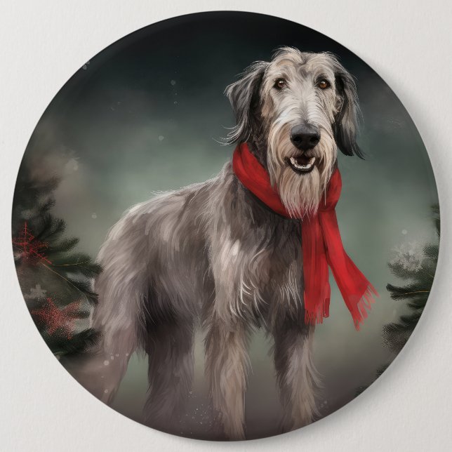 Wolfhound Dog in Schneehocht Button (Vorderseite)