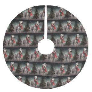 Wolfhound Dog in Schneehocht Polyester Weihnachtsbaumdecke