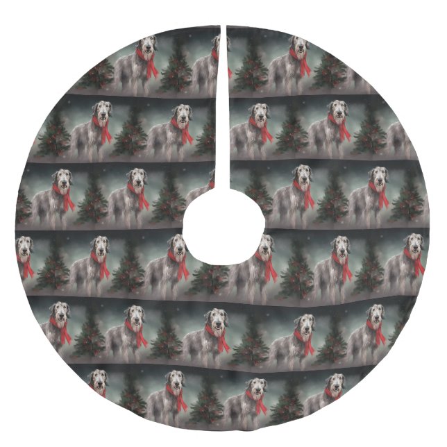 Wolfhound Dog in Schneehocht Polyester Weihnachtsbaumdecke (Vorderseite)