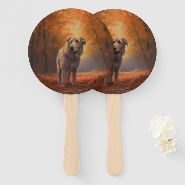 Wolfhound im Herbst Leaves Fall Inspiriert Fächer (Vorne und Hinten)