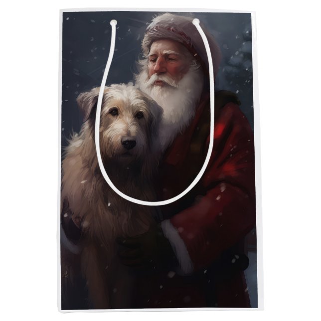 Wolfhound mit dem Weihnachtsmann Weihnachten Mittlere Geschenktüte (Vorderseite)