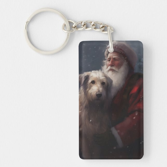 Wolfhound mit dem Weihnachtsmann Weihnachten Schlüsselanhänger (Vorderseite)